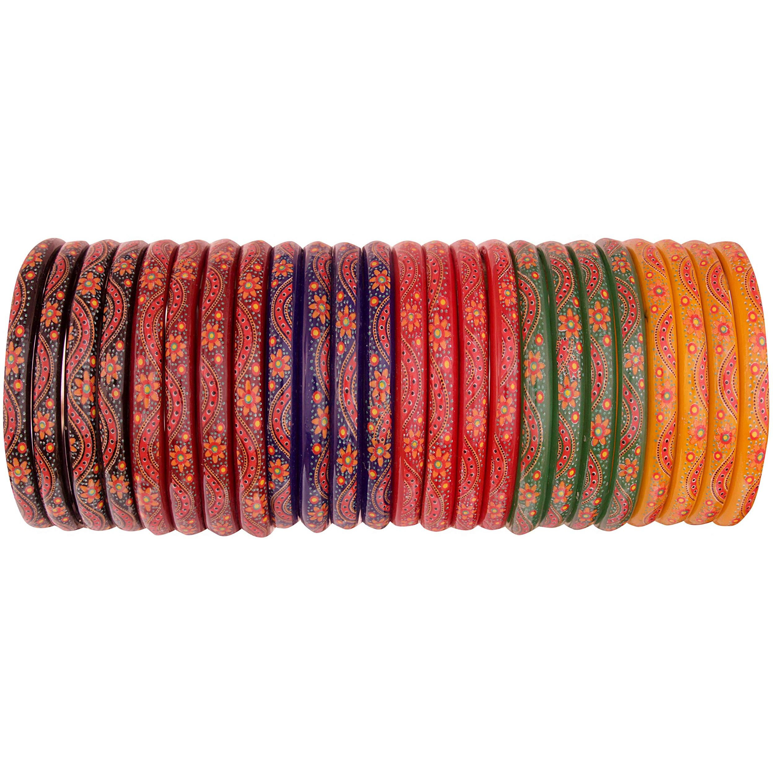 NMII Glass with Flower Pattern Glossy Finished Kada Set For Women and Girls, (Multy1_2.6 Inches), Pack Of 24 Kada Set