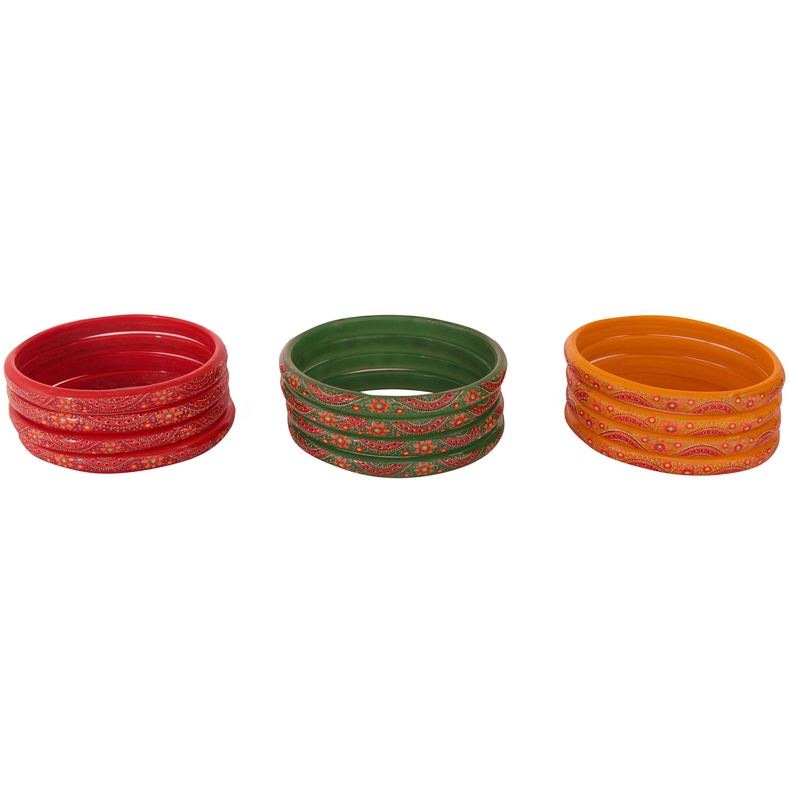 NMII Glass with Flower Pattern Glossy Finished Kada Set For Women and Girls, (Multy1_2.6 Inches), Pack Of 24 Kada Set