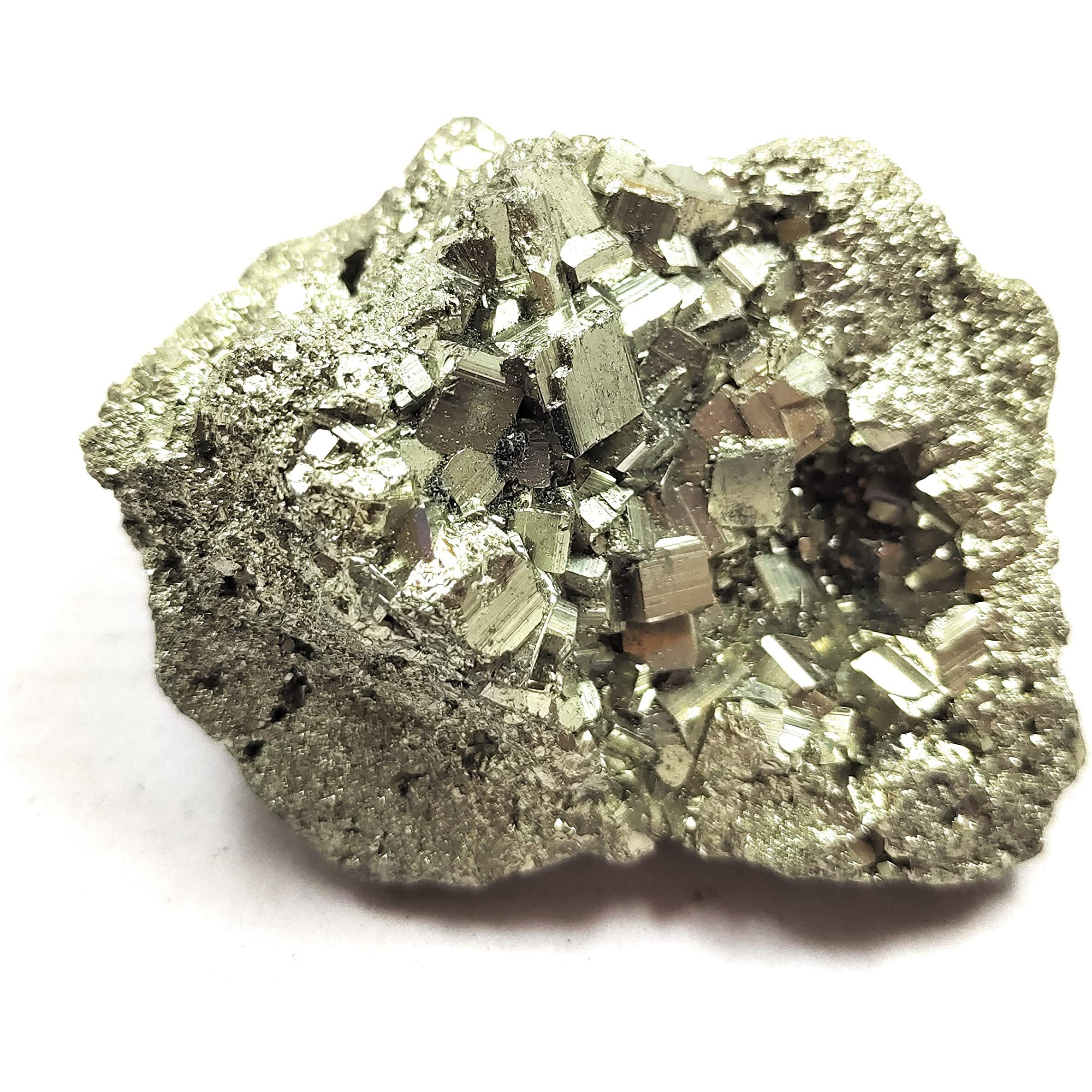 Rocksmins Golden Pyrite Crystal Fools Gold 80-90 Gm Peru Stone Single Piece Natural Rough Cluster Chunk for Attract Wealth Money Business Luck Abundance Prosperity Reiki Healing Stones Chakras Vastu