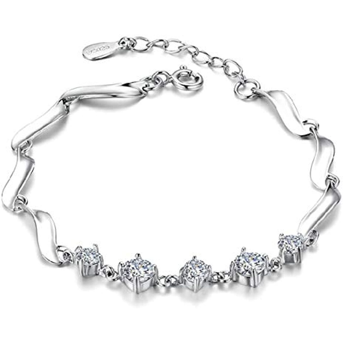 Shining Diva Fashion Latest Stylish Crystal Platinum Silver Plated Charm Bracelet for Women (Silver) (10926b)