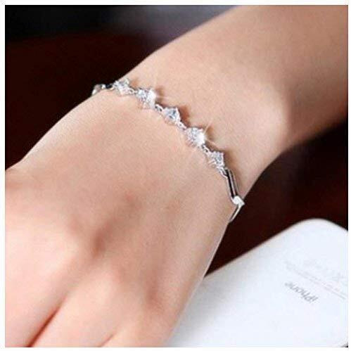 Shining Diva Fashion Latest Stylish Crystal Platinum Silver Plated Charm Bracelet for Women (Silver) (10926b)