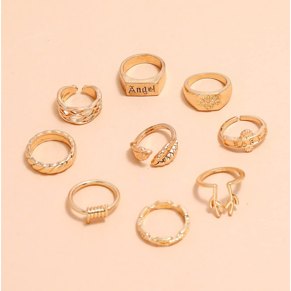 Shining Diva Fashion Latest Stylish Metal Boho Midi Finger Rings for Women and Girls - Set of 9 (13057r), Golden