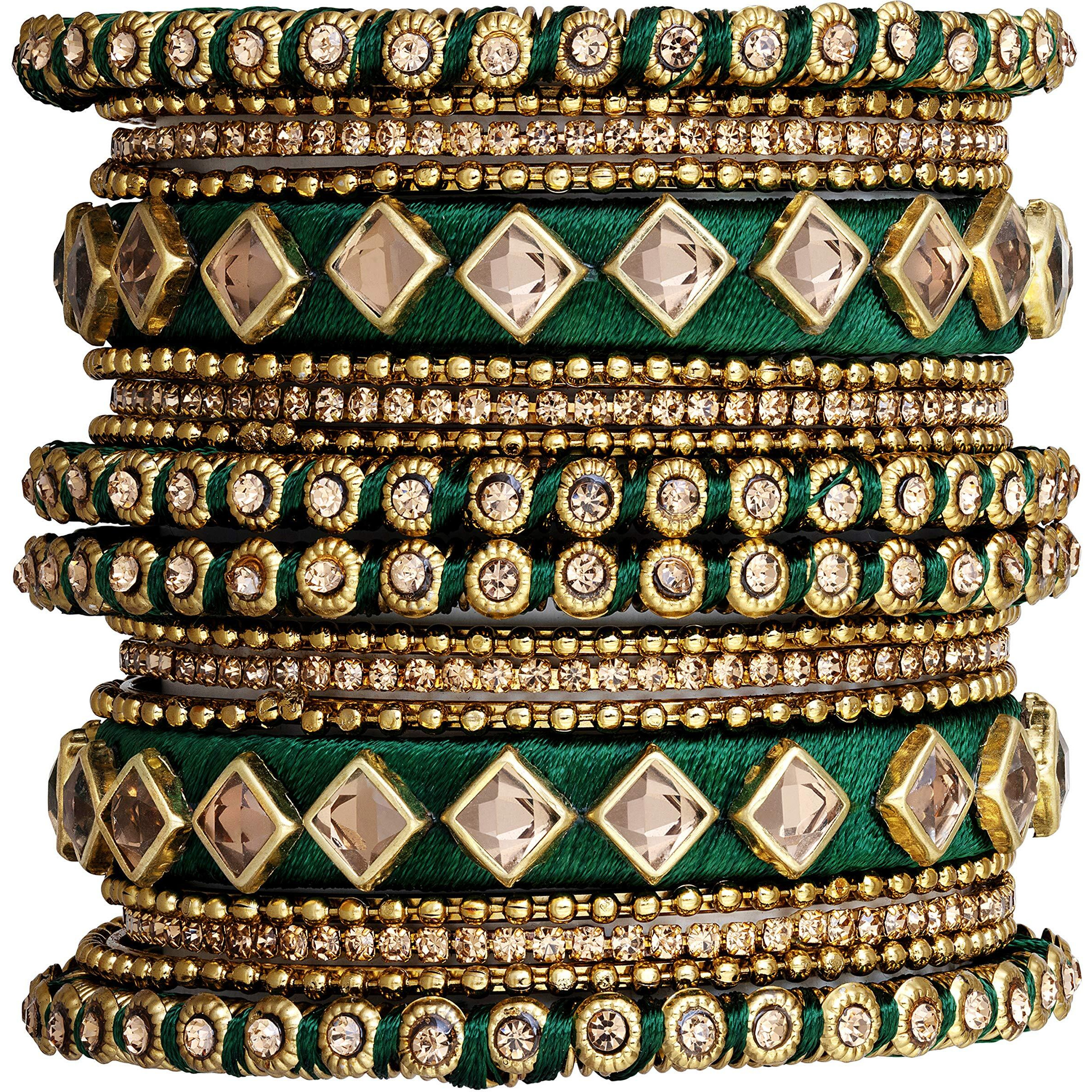 Peora Green Silk Thread Kundan Chuda Chura Bangle Set For Women and Girls (Size 2.8)