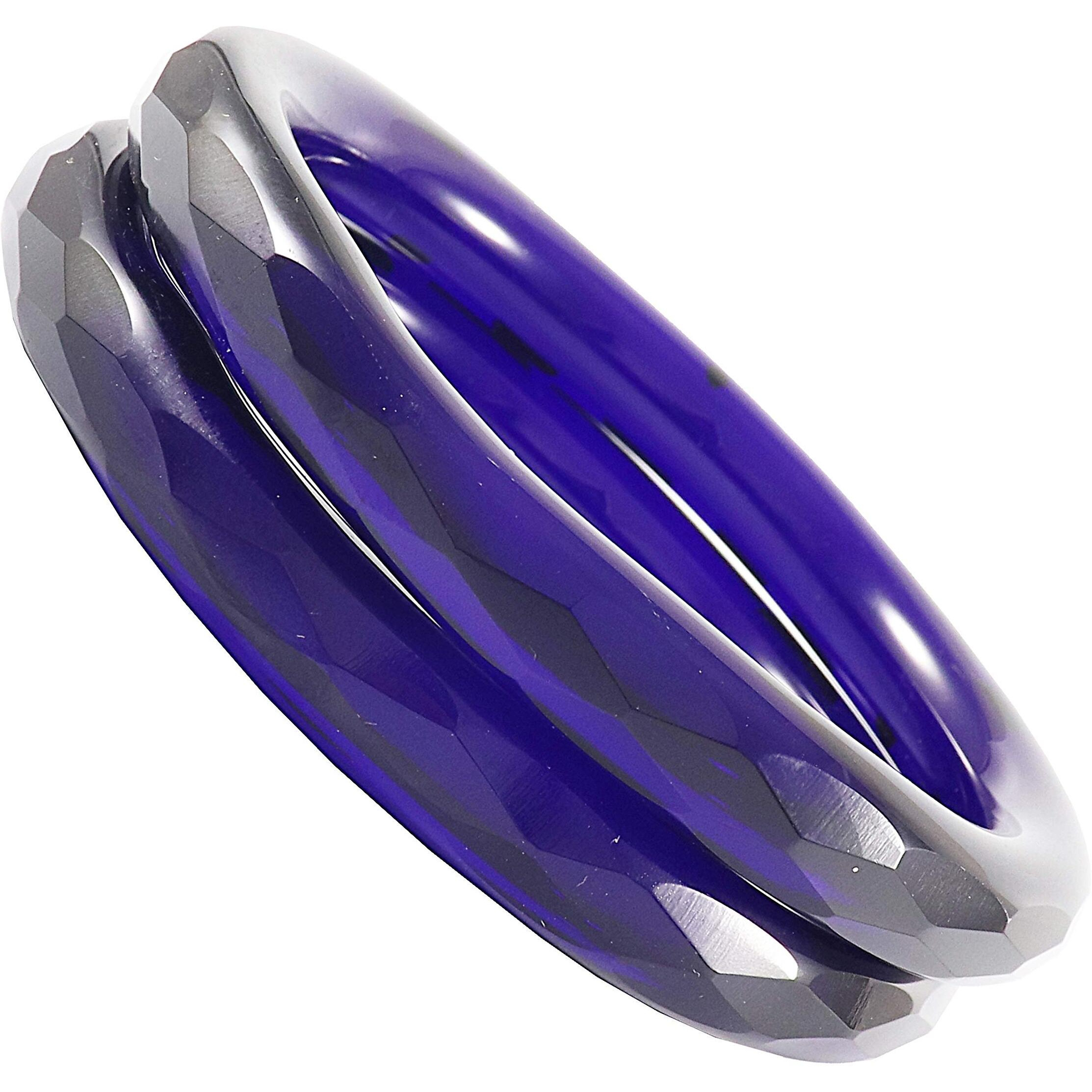 NMII Glass with Diamond Cutting Pattern Glossy Finished Stylish Kada Set for Women and Girls | Fancy Kada Bangles Set | Womens Glass Kada, (Dark Blue_2.8 Inches), Pack Of 2 Kada set