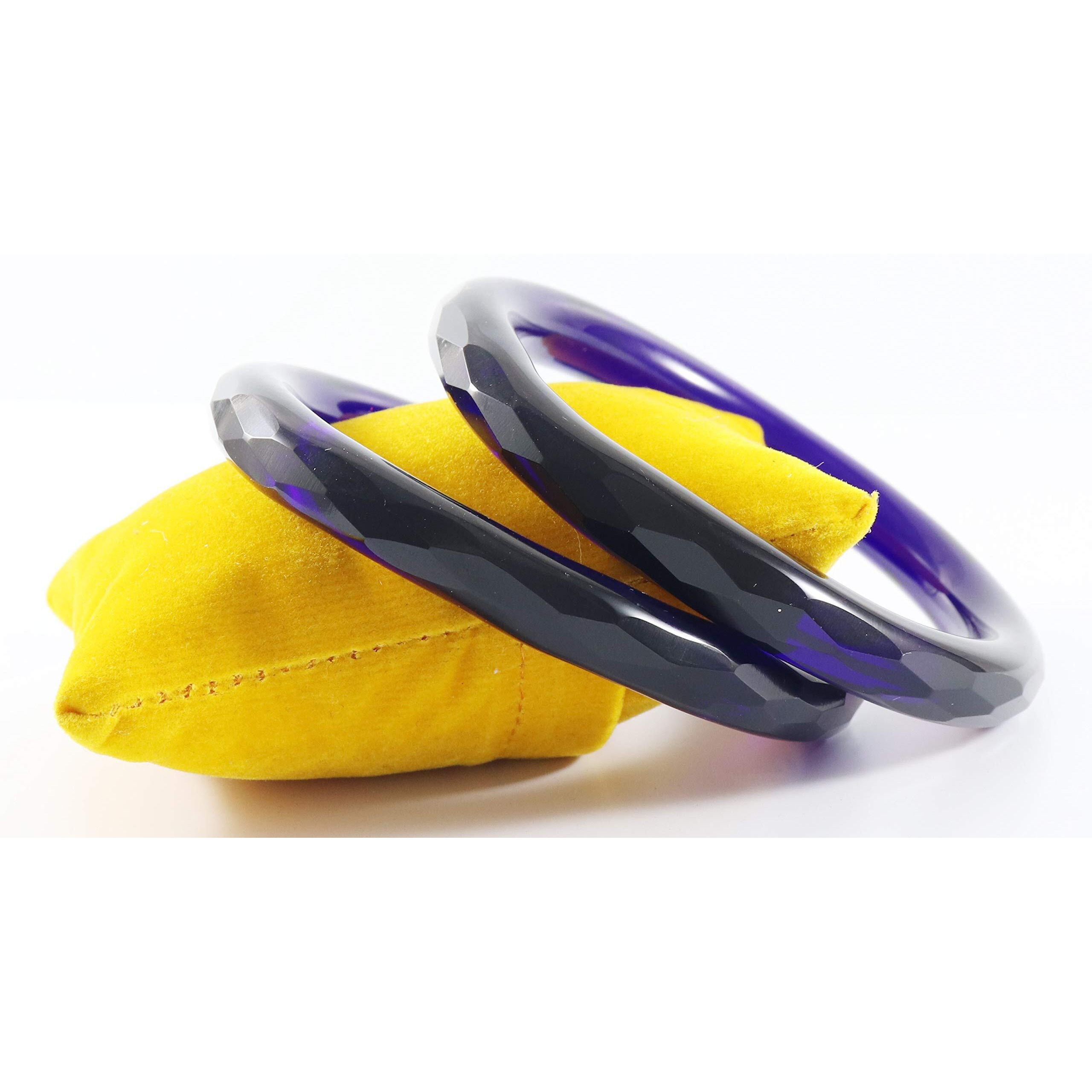 NMII Glass with Diamond Cutting Pattern Glossy Finished Stylish Kada Set for Women and Girls | Fancy Kada Bangles Set | Womens Glass Kada, (Dark Blue_2.8 Inches), Pack Of 2 Kada set
