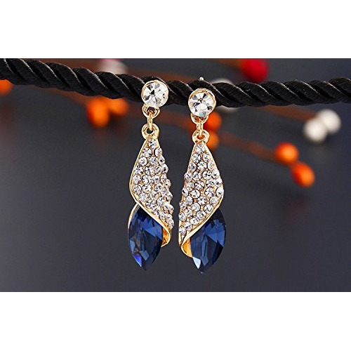 YouBella Jewellery Crystal Drop Earrings for Girls and Women (Golden Blue)