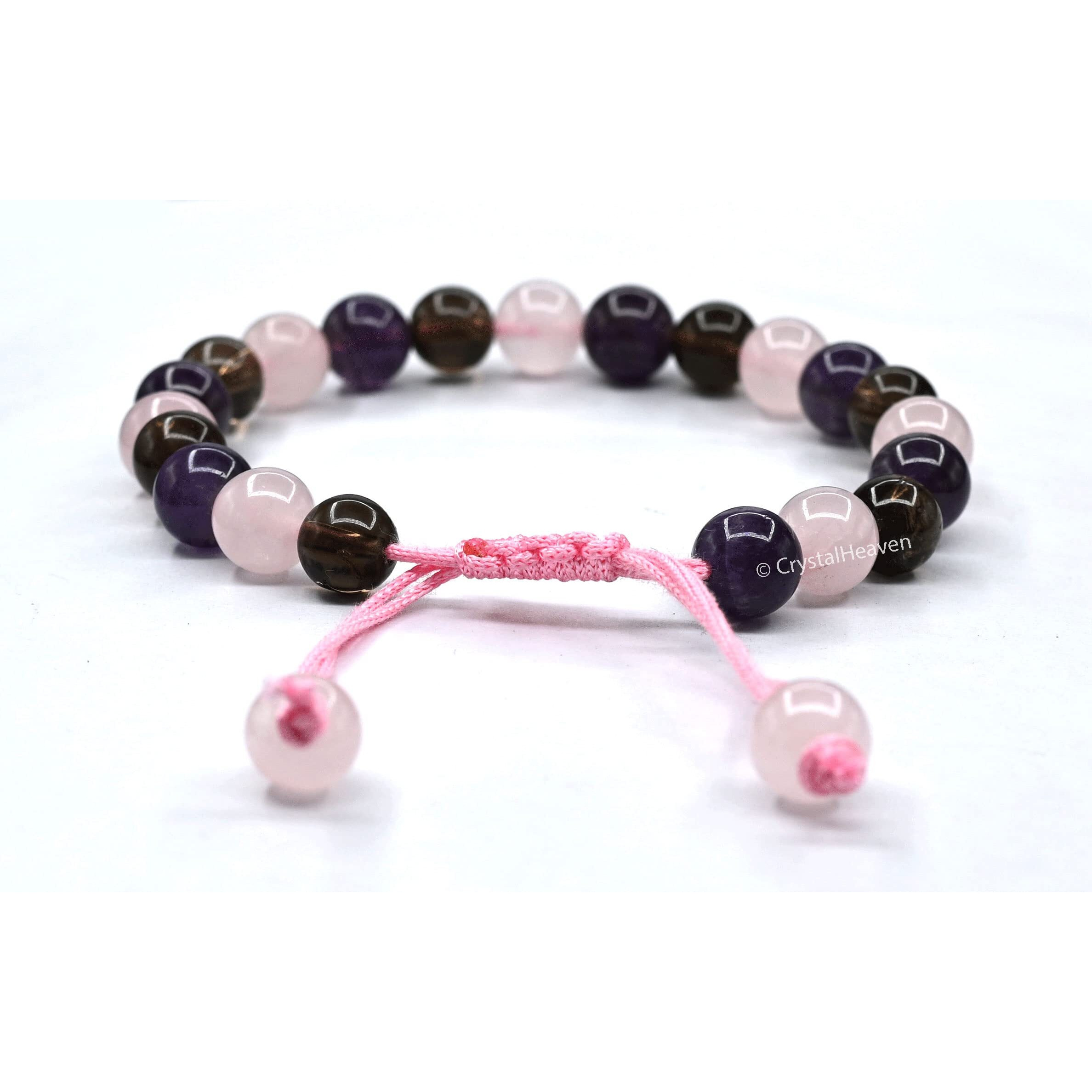 Crystal Heaven Sleep Crystal Bracelet for Men Women - Rose Quartz, Smoky Quartz, Amethyst Bracelet Set - Real Healing Stone Adjustable Bracelet (Sleep)