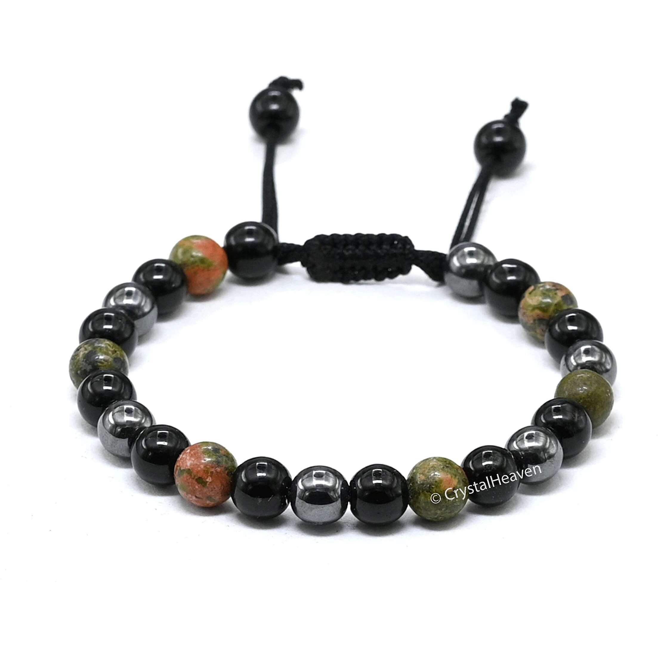 Crystal Heaven Health Crystal Bracelet for Men Women - Unakite, Black Obsidian, Hematite Bracelet Set - Real Healing Stone Adjustable Bracelet