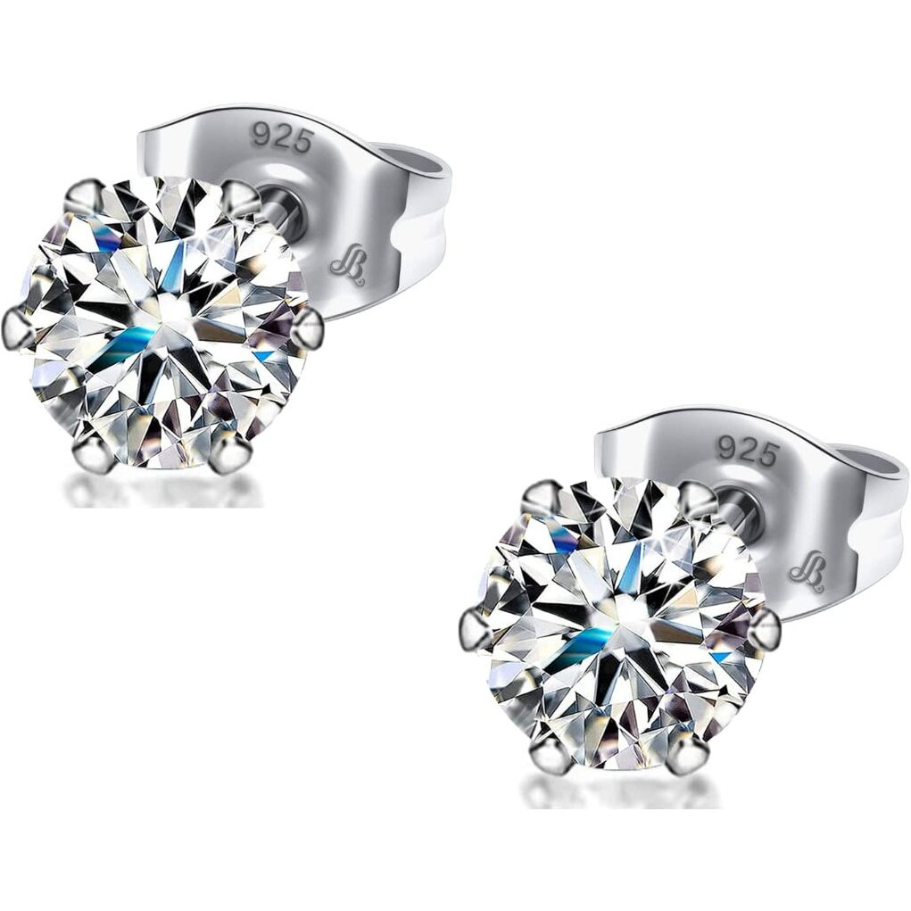 LaBling 925 Sterling Silver Stud Earrings Round Brilliant Cut Cubic Zirconia Tops for Men, Women - Silver 5mm
