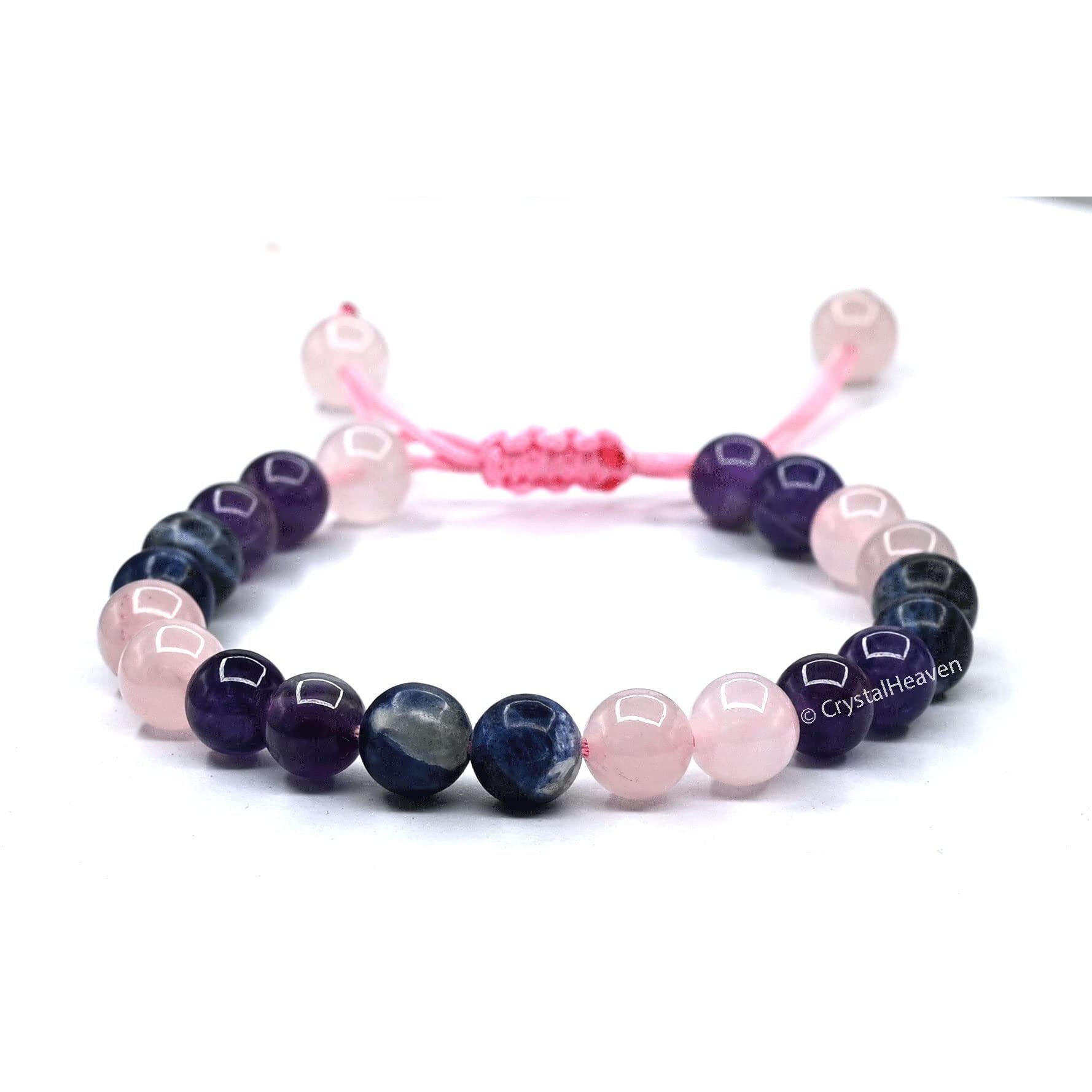 Crystal Heaven Anxiety Relief Crystal Bracelet for Men Women - Rose Quartz, Sodalite, Amethyst Bracelet Set - Real Healing Stone Adjustable Bracelet (Anxiety/Depression/Stress Relief)