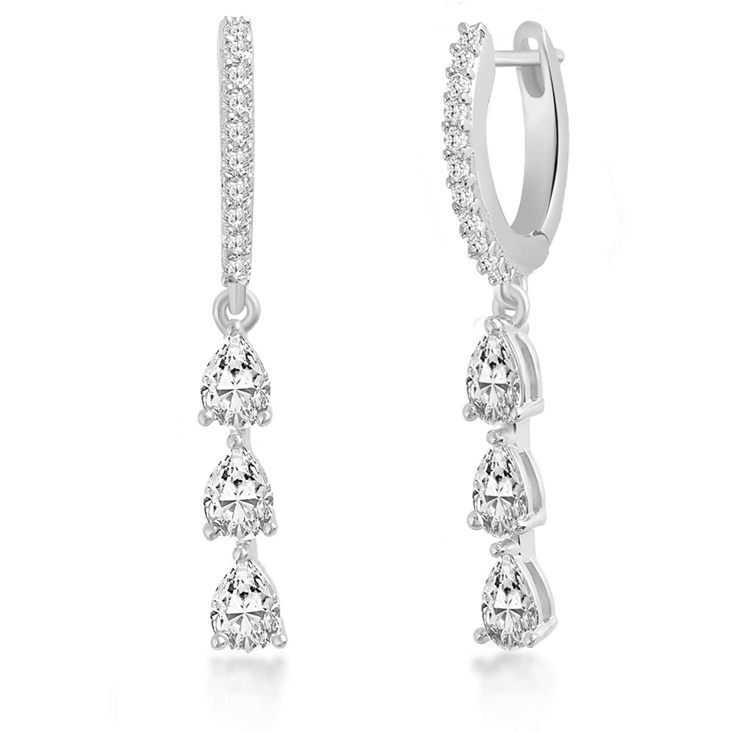 MINUTIAE White Pear Shaped Diamond Earring | Silver Plated Crystal International Fashion Jewelry | Elegant Durable Simple Ear Tops Unique Design | For Womens