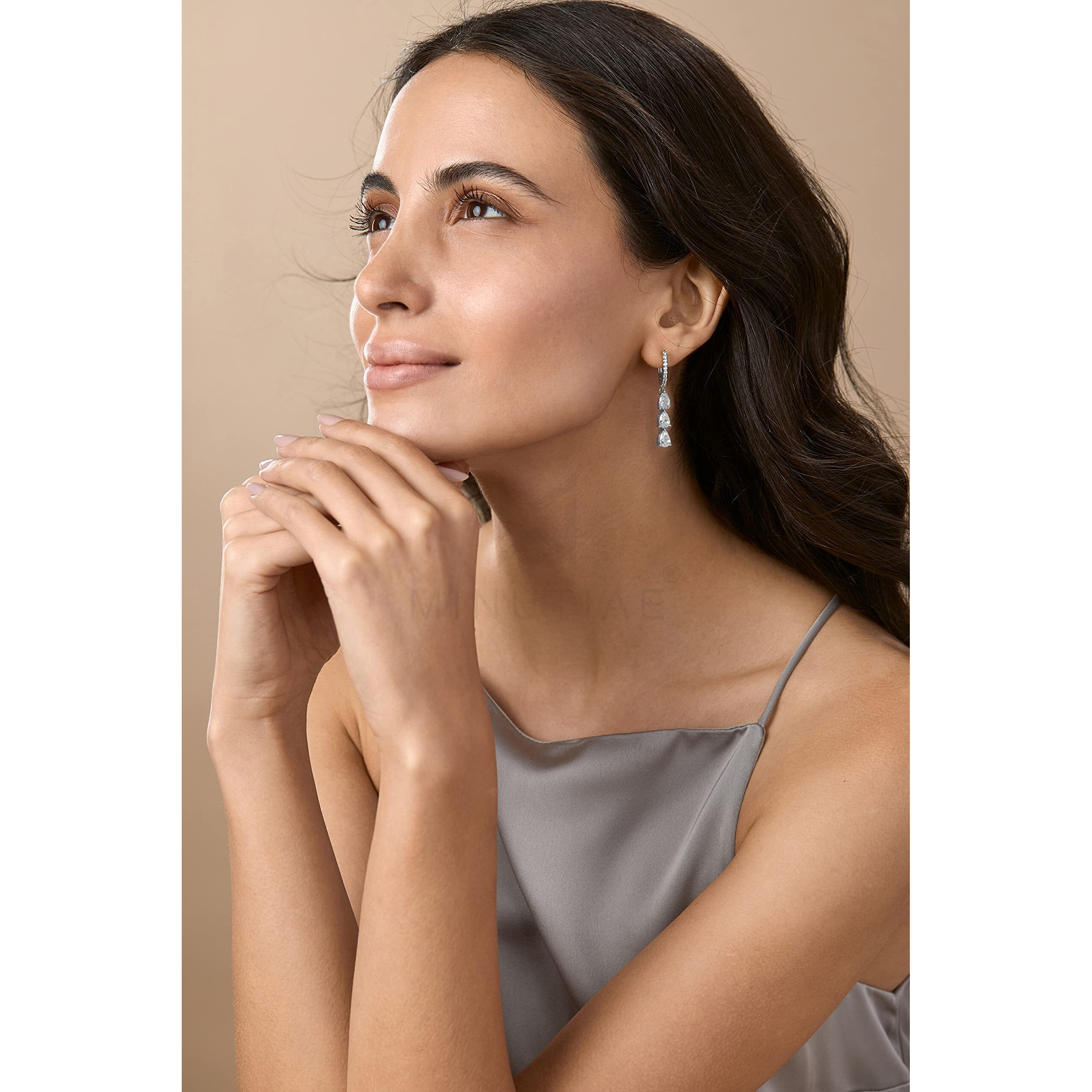 MINUTIAE White Pear Shaped Diamond Earring | Silver Plated Crystal International Fashion Jewelry | Elegant Durable Simple Ear Tops Unique Design | For Womens