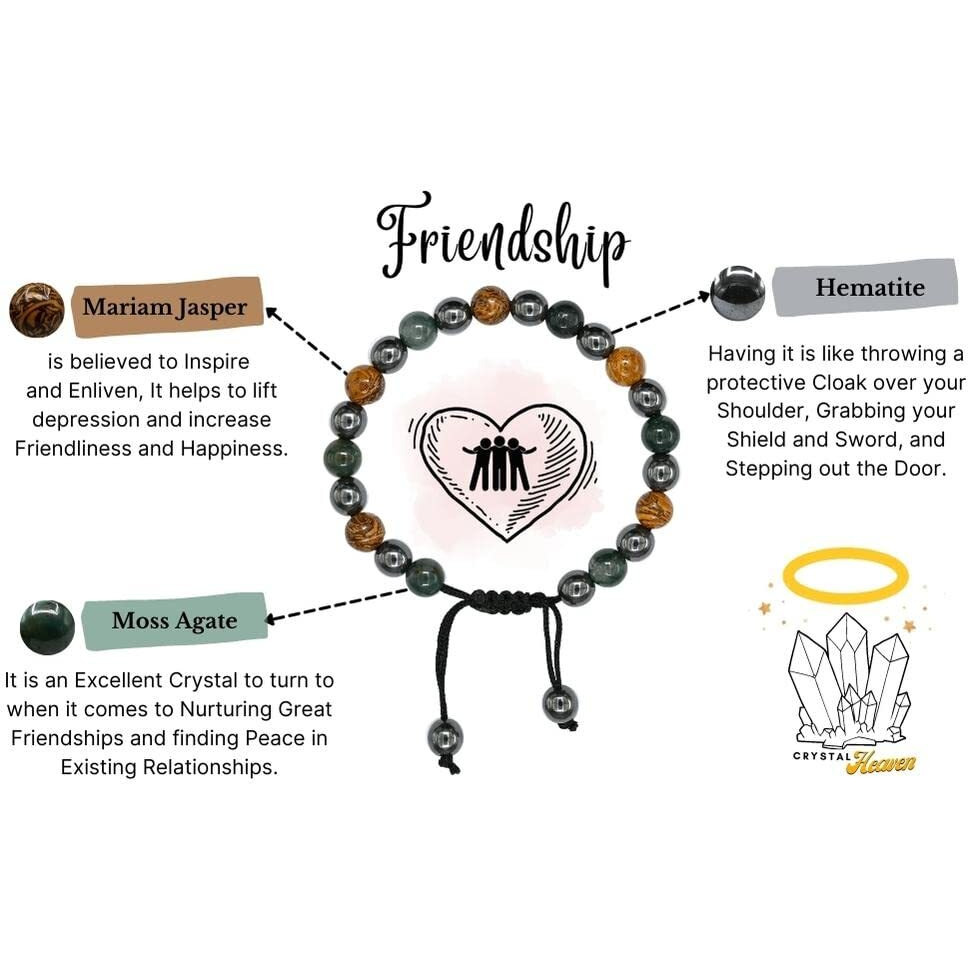 Crystal Heaven Crystal Friendship Bracelet for Men Women - Moss Agate, Mariyam Jasper, Hematite Bracelet Set - Real Healing Stone Adjustable Bracelet