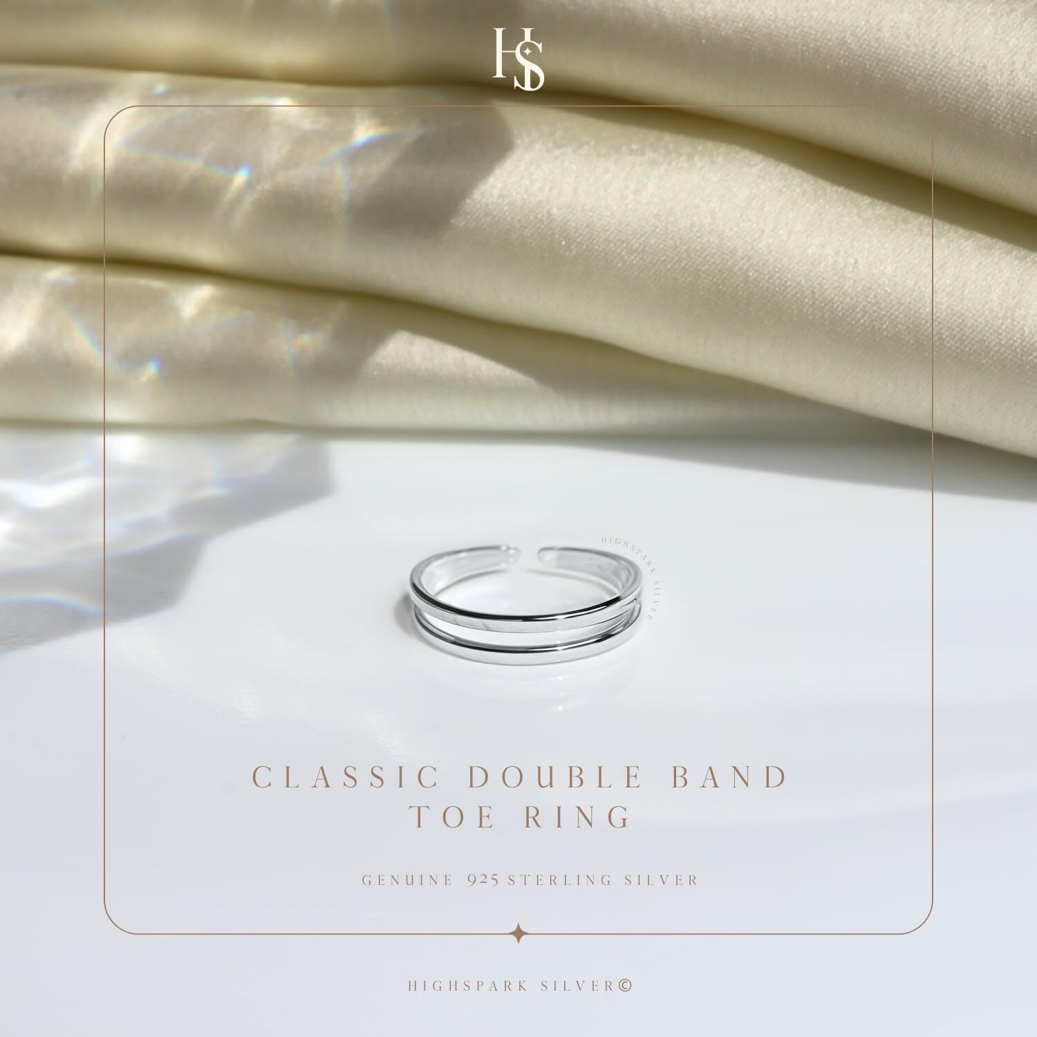 HighSpark Silver Toe Ring for Women | 92.5 Sterling Silver Hypoallergenic Adjustable Toe Rings | Minimal & Elegant Designs - Double Line