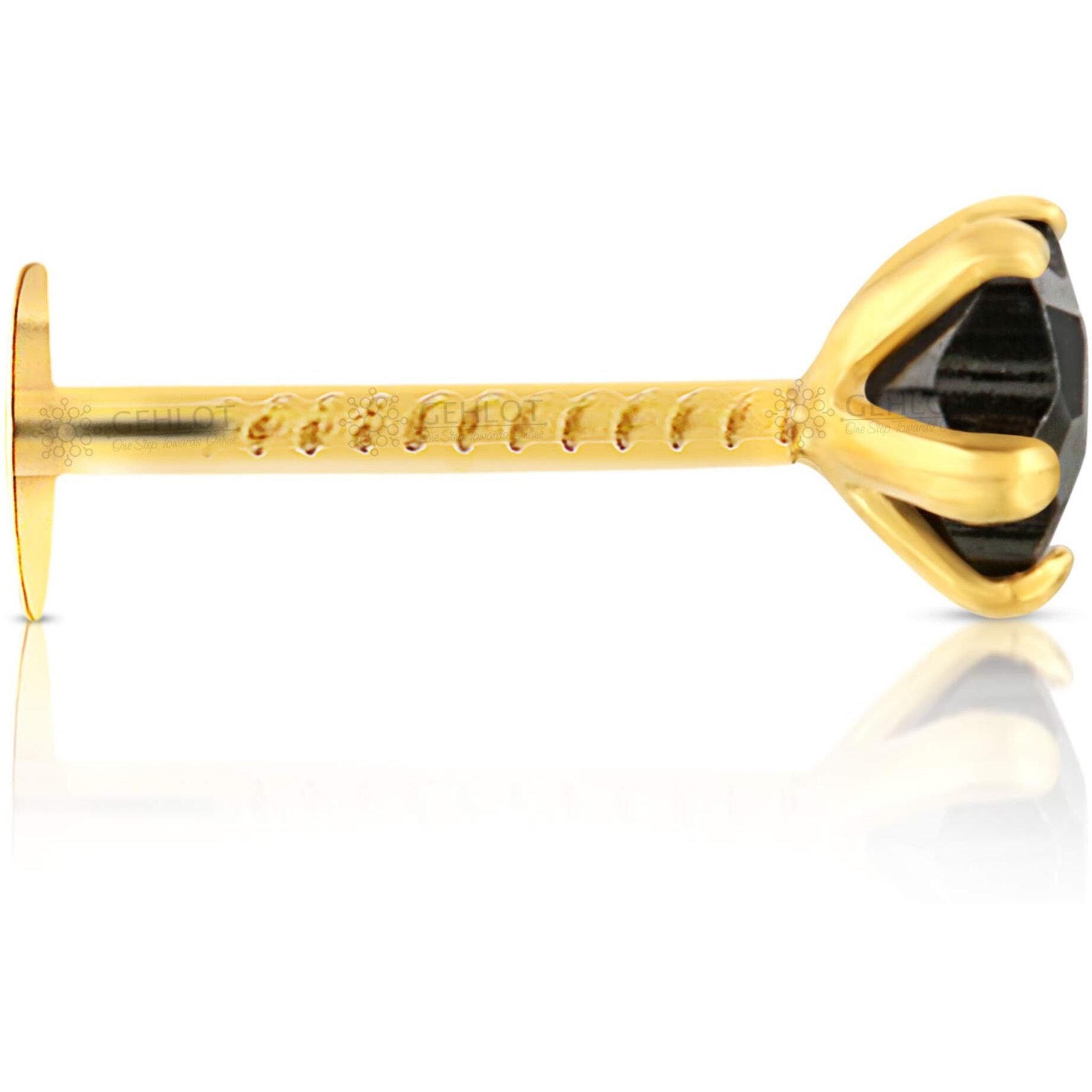 GEHLOT  OneStep Towards Online Star Shape Black Diamond 14K Pure Yellow Gold Nose Pins Studs Diamond Nose Pins For Women And Girl - Black