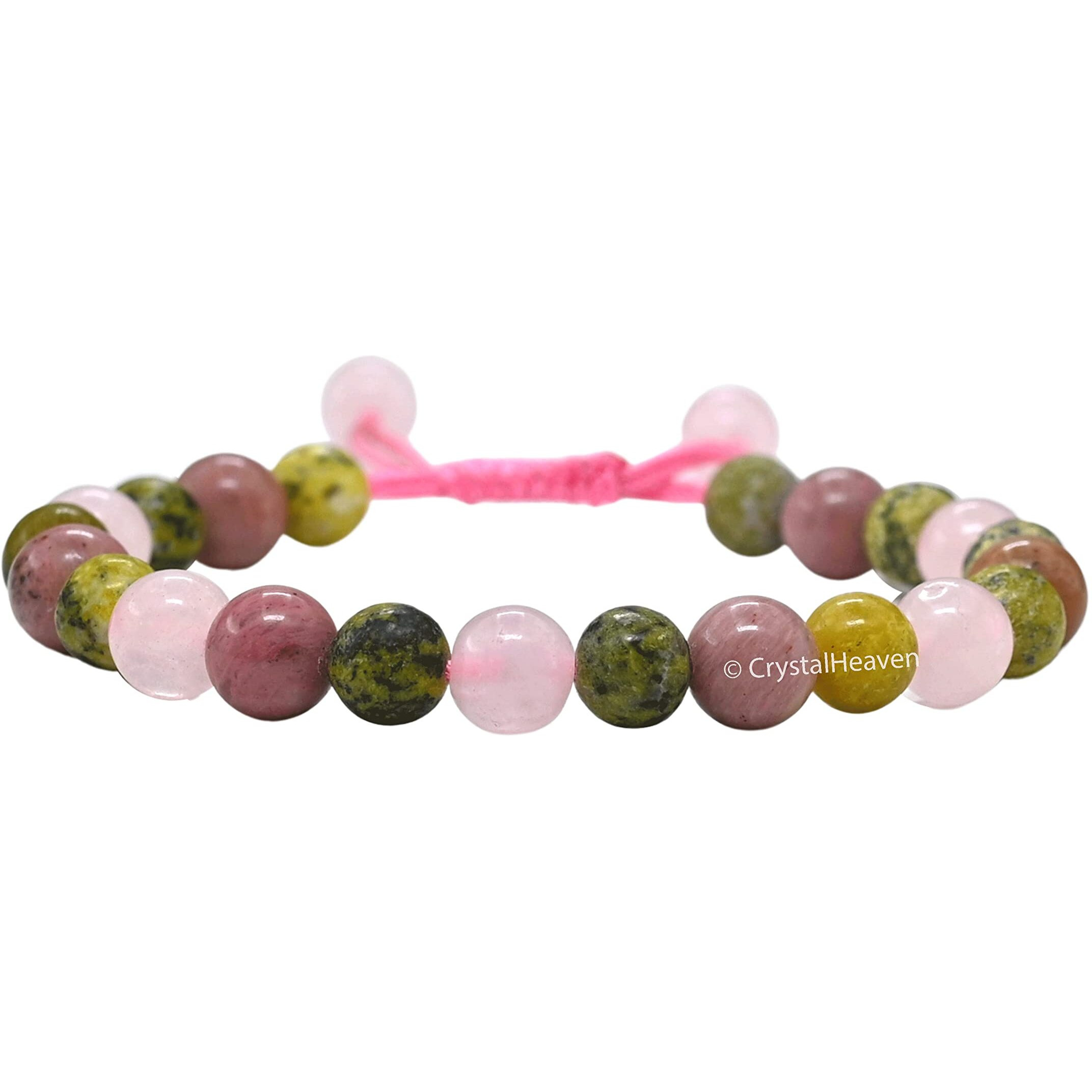 Crystal Heaven Love Crystal Bracelet for Men Women - Serpentine, Rhodonite, Rose Quartz Bracelet Set - Real Healing Stone Adjustable Bracelet