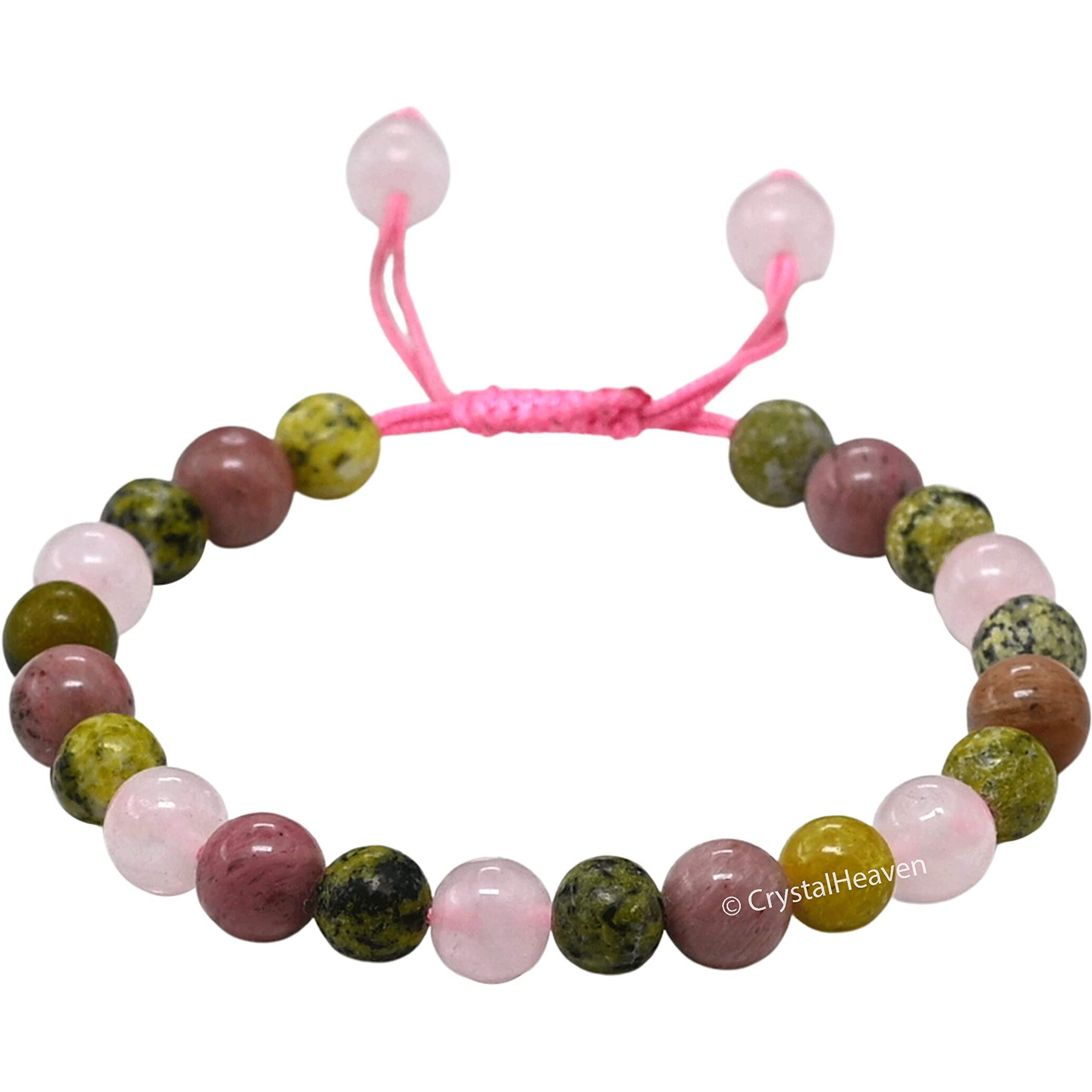 Crystal Heaven Love Crystal Bracelet for Men Women - Serpentine, Rhodonite, Rose Quartz Bracelet Set - Real Healing Stone Adjustable Bracelet