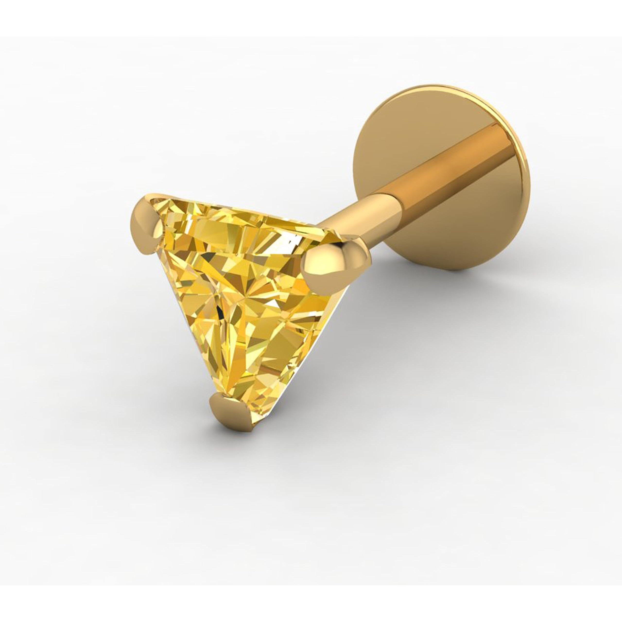 Akshetri  Triangle Shape Diamond 14K Pure Yellow Gold Nose Pins Studs Jewellery For Women And Girl (blue trigular)