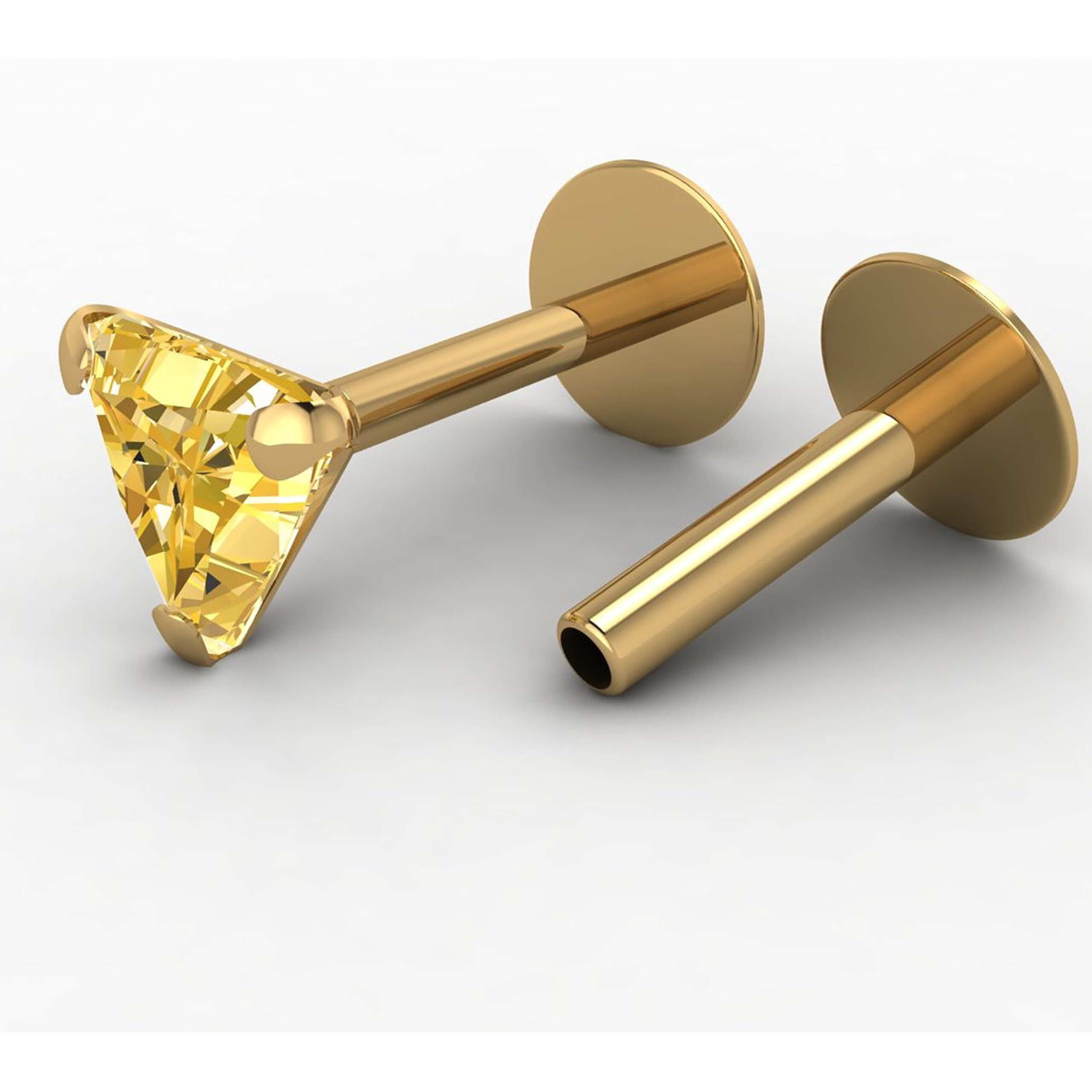 Akshetri  Triangle Shape Diamond 14K Pure Yellow Gold Nose Pins Studs Jewellery For Women And Girl (blue trigular)