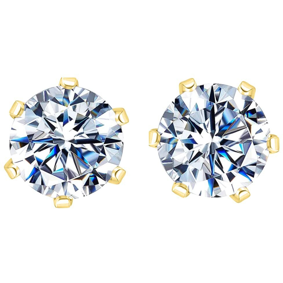 HIGHSPARK 925 Silver Solitaire Stud Earrings in Gold Finish| 92.5 Sterling Silver & Round Brilliant Cubic Zirconia Tops for Men Women Boys & Girls | Gold 4mm