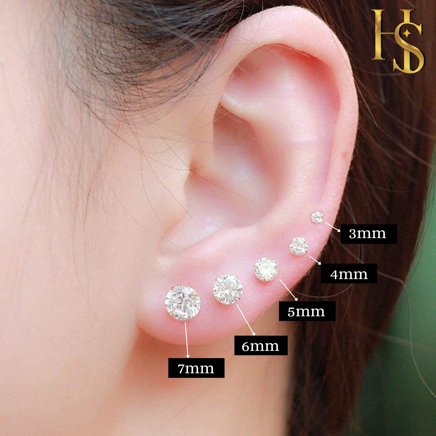 HIGHSPARK 925 Silver Solitaire Stud Earrings in Gold Finish| 92.5 Sterling Silver & Round Brilliant Cubic Zirconia Tops for Men Women Boys & Girls | Gold 4mm