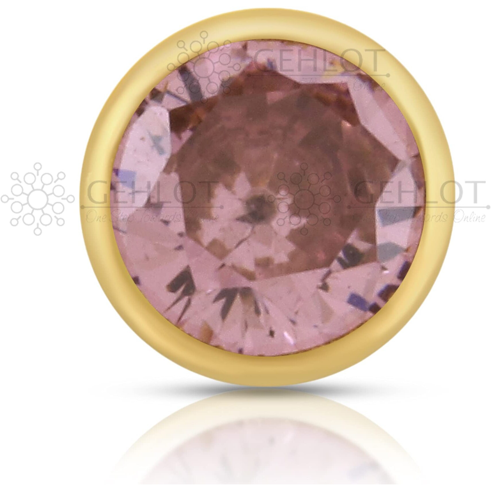 GEHLOT  OneStep Towards Online Round Cup Shape Yellow Diamond 14K Pure Yellow Gold Nose Pins Studs Jewellery For Women And Girl (Pink)