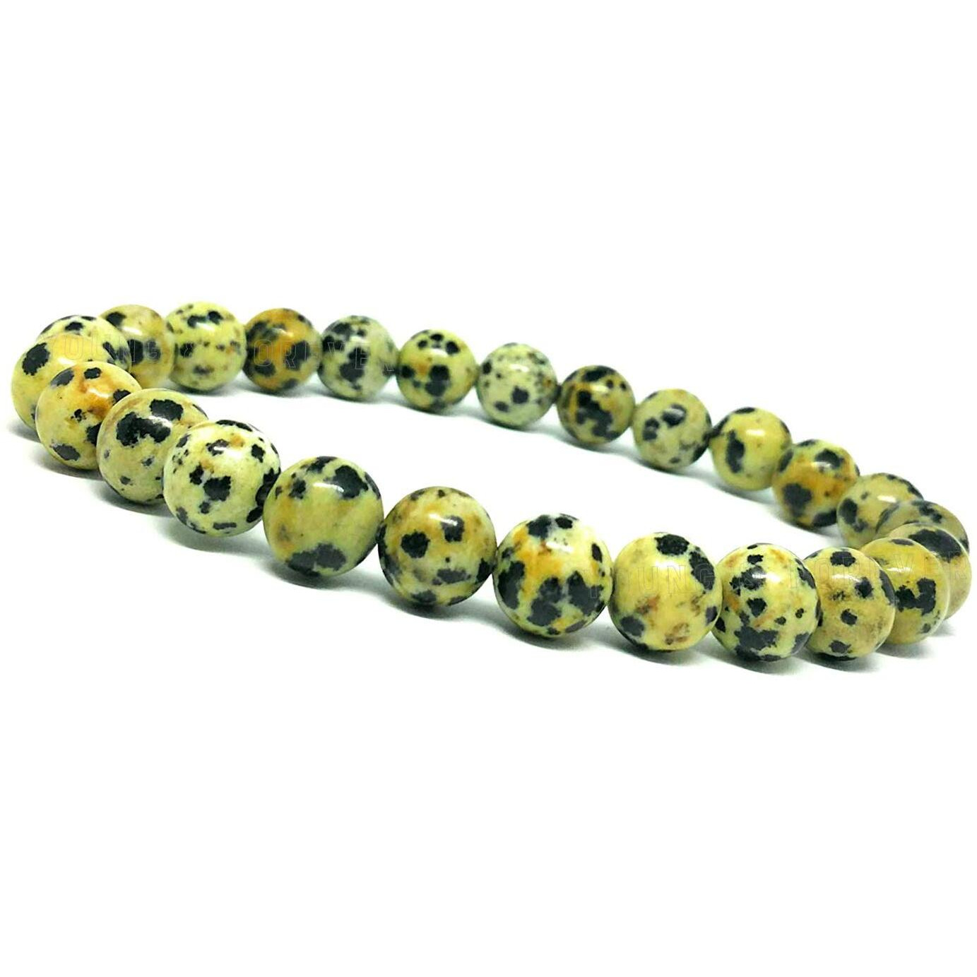 Young & Forever Gift valentine gift for girlfriend boyfriend Certified Reiki Crystal Semi Precious Gemstone Dalmation Jasper Bracelet for Healing Natural Stone Stretch Bracelet for Men and Women