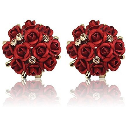 Shining Diva Fashion Red Floral Gold Plated Stud Earrings For Womens (9175Er)