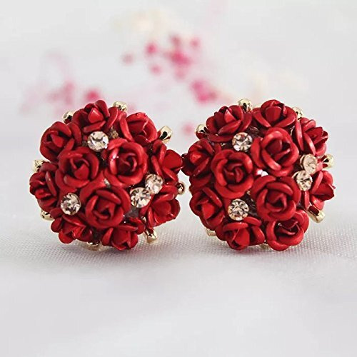 Shining Diva Fashion Red Floral Gold Plated Stud Earrings For Womens (9175Er)