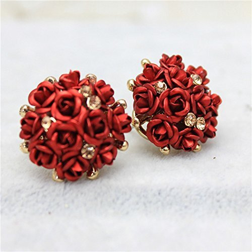 Shining Diva Fashion Red Floral Gold Plated Stud Earrings For Womens (9175Er)