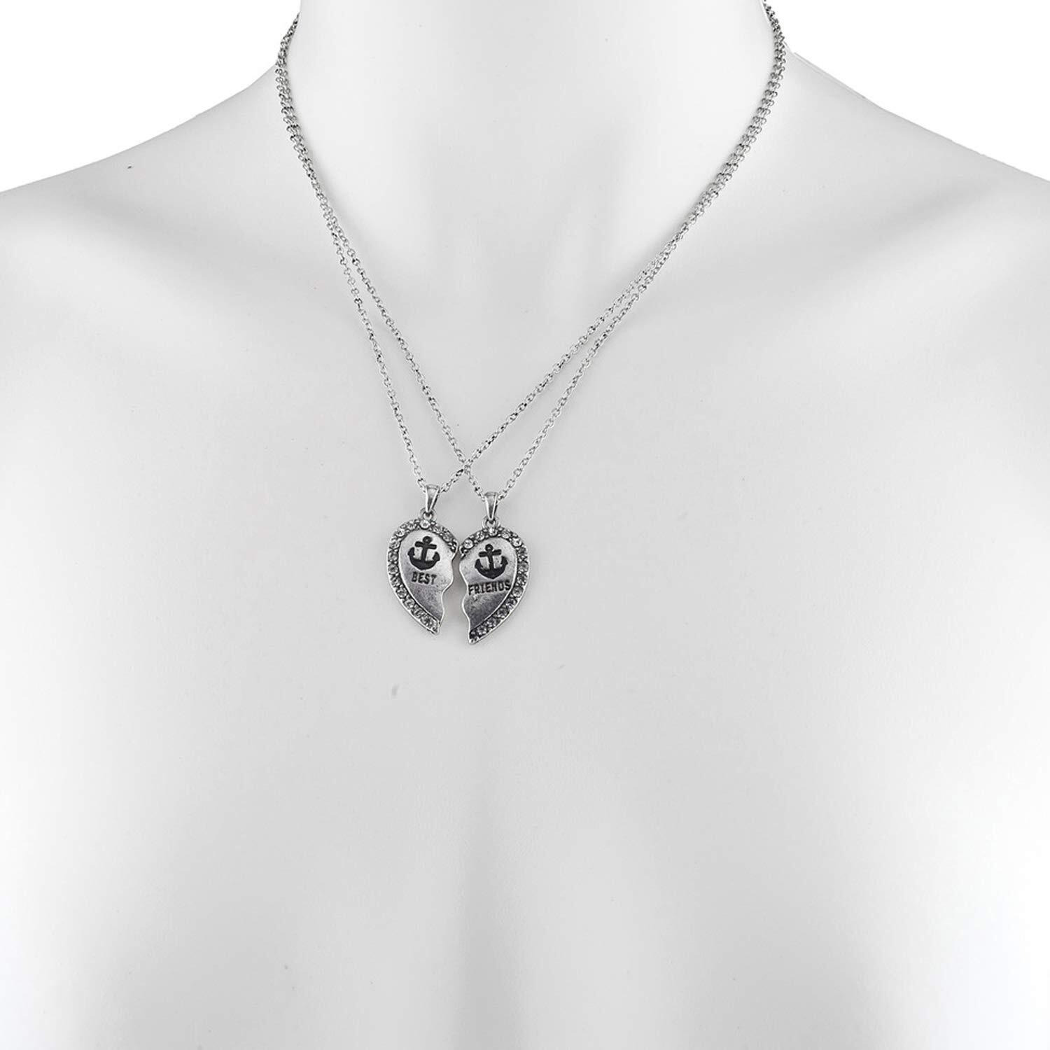 Young & Forever Gift Friendship Day Gifts Special Necklace For 2 Best Friend Couple Gift For 2 Matching Heart Best Friends Forever Anchor Zircon Pendant For Women