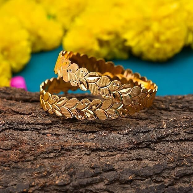 Handicraft Kottage Womens Gold Plated Traditional Designer Plain Bangles Kada For Women (HK-2020-Goldbangle-2) (2-10)