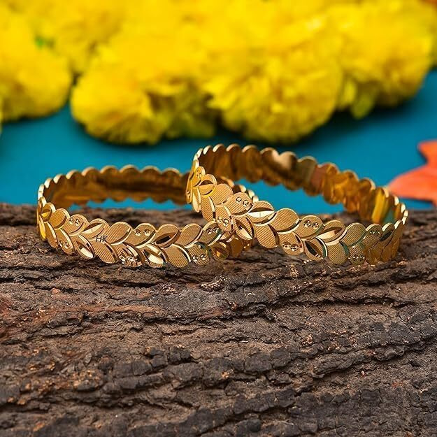 Handicraft Kottage Womens Gold Plated Traditional Designer Plain Bangles Kada For Women (HK-2020-Goldbangle-2) (2-10)