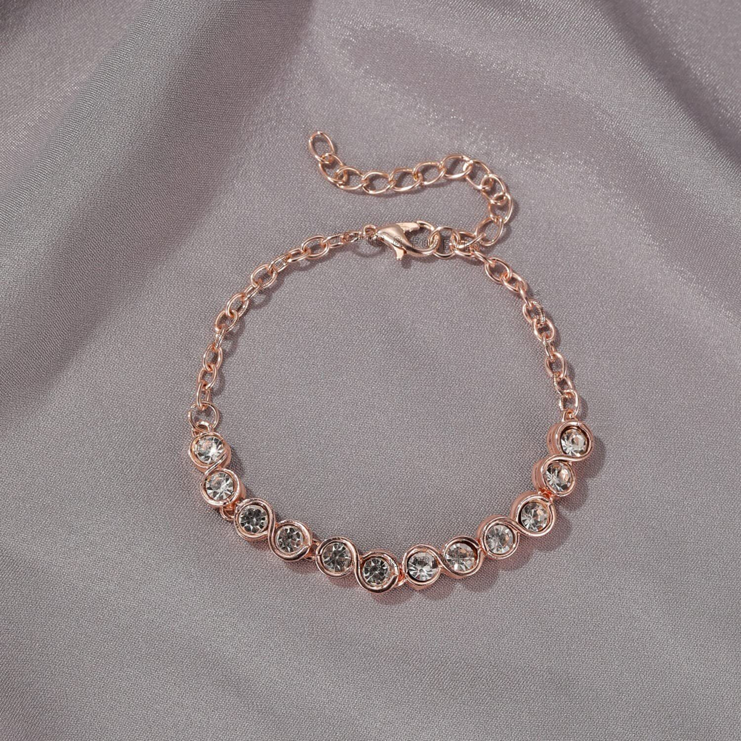 Young & Forever Gift Solitaire Rose Gold Tennis Chain Bracelet