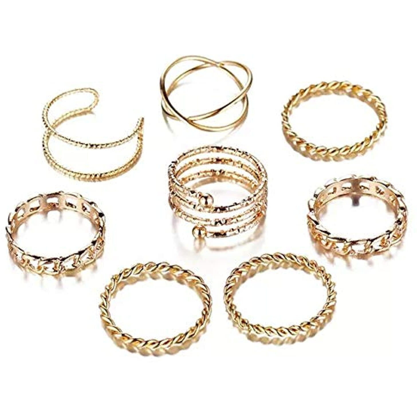 Shining Diva Fashion Metal Alloy Boho Midi Finger Crystal Rings for Women - Set of 8 (11811r)