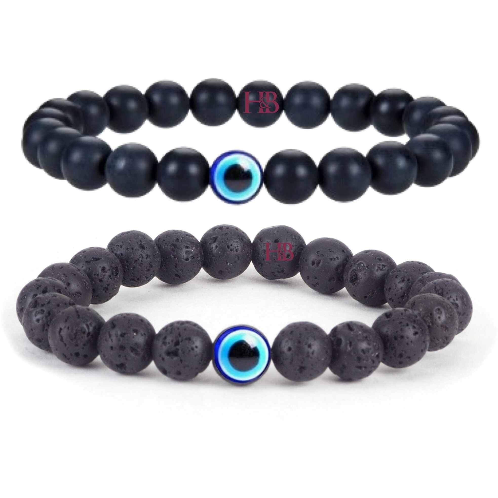 Hot And Bold Multilayered Couple Evil Eye Beads Combo Bracelet Set. Embrace Harmony, Protection, and Positive Energy Together for Him & Her. (Crystal Harmony Bracelet (Onyx & Lava Stone))