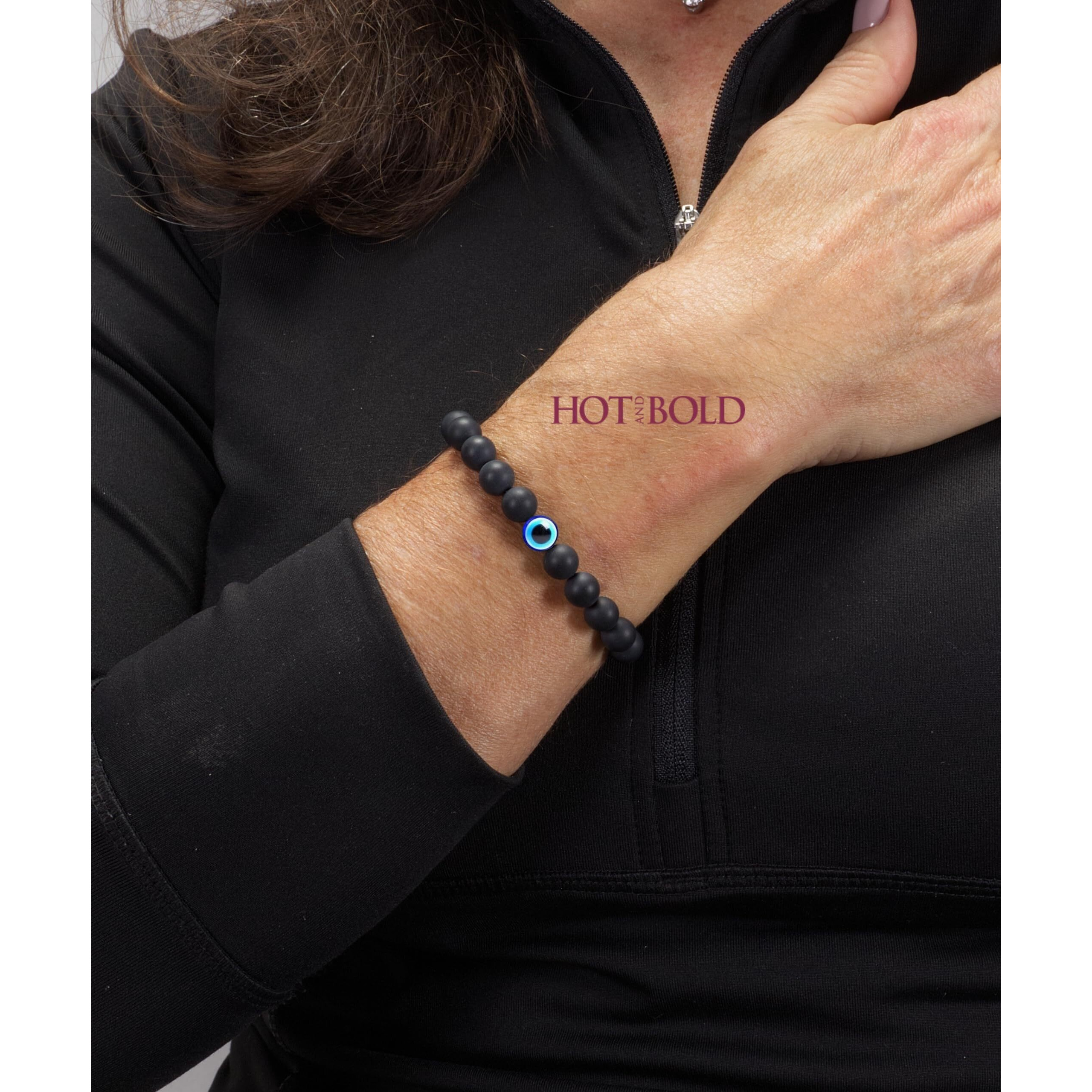 Hot And Bold Multilayered Couple Evil Eye Beads Combo Bracelet Set. Embrace Harmony, Protection, and Positive Energy Together for Him & Her. (Crystal Harmony Bracelet (Onyx & Lava Stone))