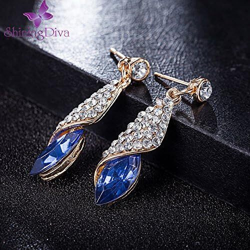 Shining Diva Fashion 18K Gold Plated Crystal Stylish Earings Fancy Earrings For Women & Gift For Girls(Blue)(Rrsd8623Er), One