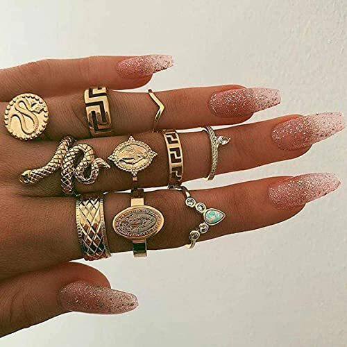 Jewels Galaxy Jewellery For Women Gold Plated Snake inspired Stackable Rings Set of 10 (JG-PC-RNGH-987)