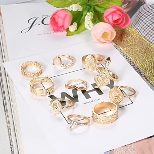 Jewels Galaxy Jewellery For Women Gold Plated Snake inspired Stackable Rings Set of 10 (JG-PC-RNGH-987)