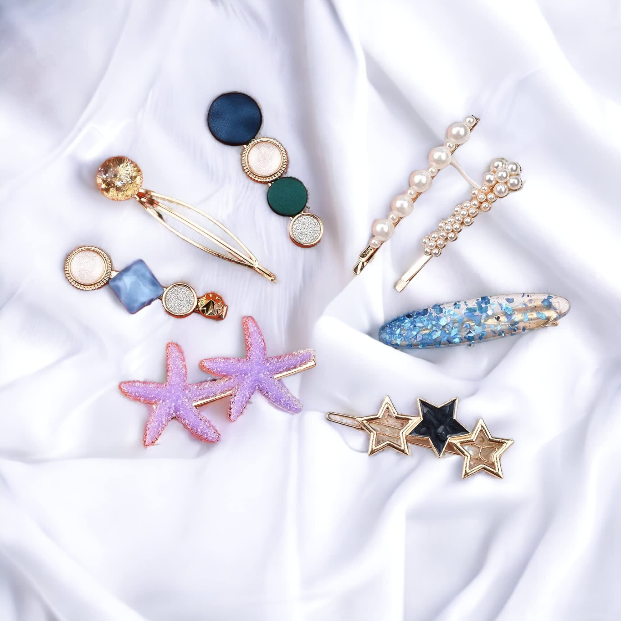 Tresneria Trendy Korean Hair Clips Combo Set - Cute Designs and Vibrant Colors for Women and Girls (CloverFlower)