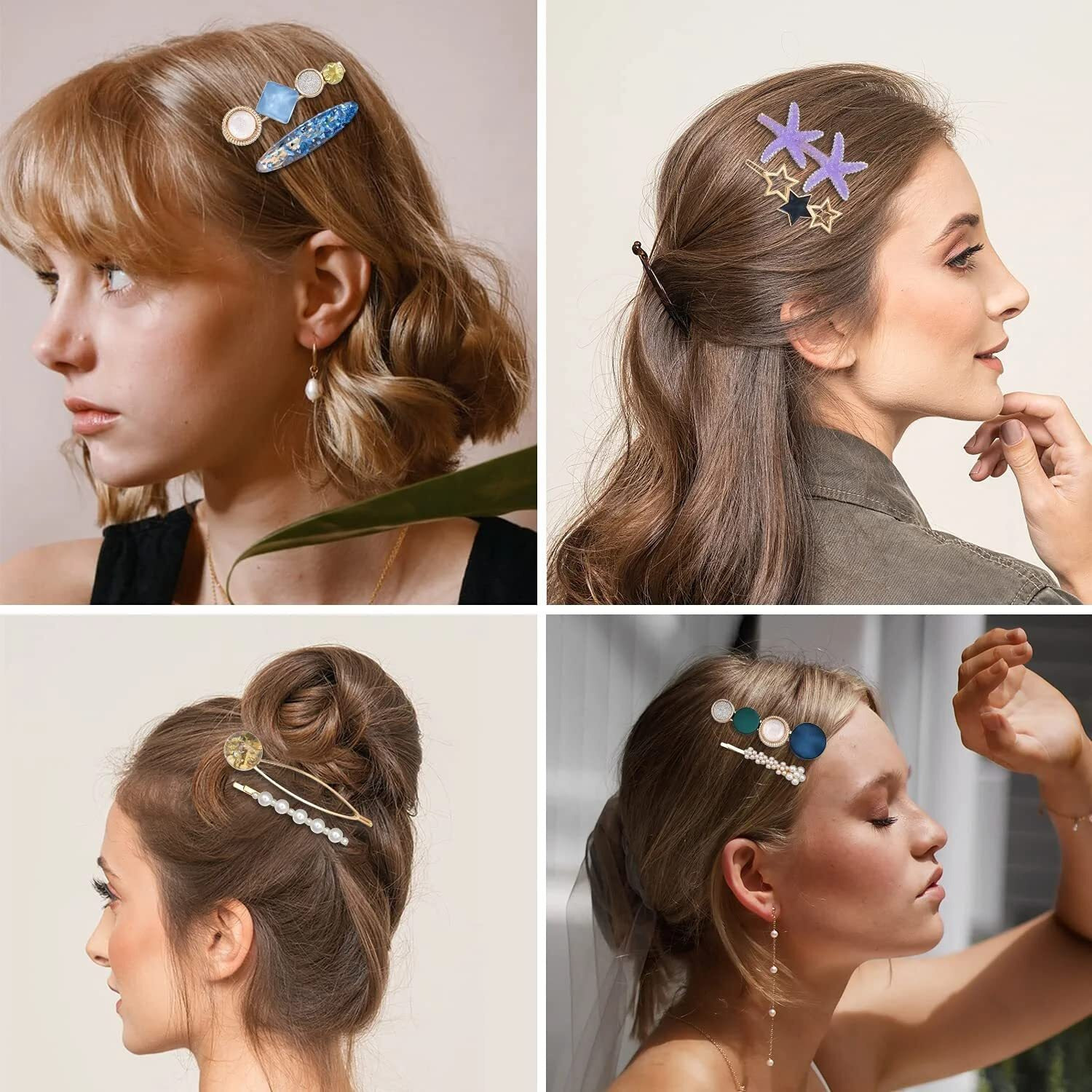 Tresneria Trendy Korean Hair Clips Combo Set - Cute Designs and Vibrant Colors for Women and Girls (CloverFlower)