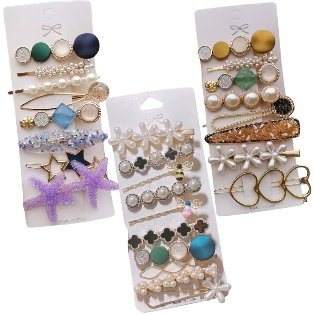 Tresneria Trendy Korean Hair Clips Combo Set - Cute Designs and Vibrant Colors for Women and Girls (Blues)