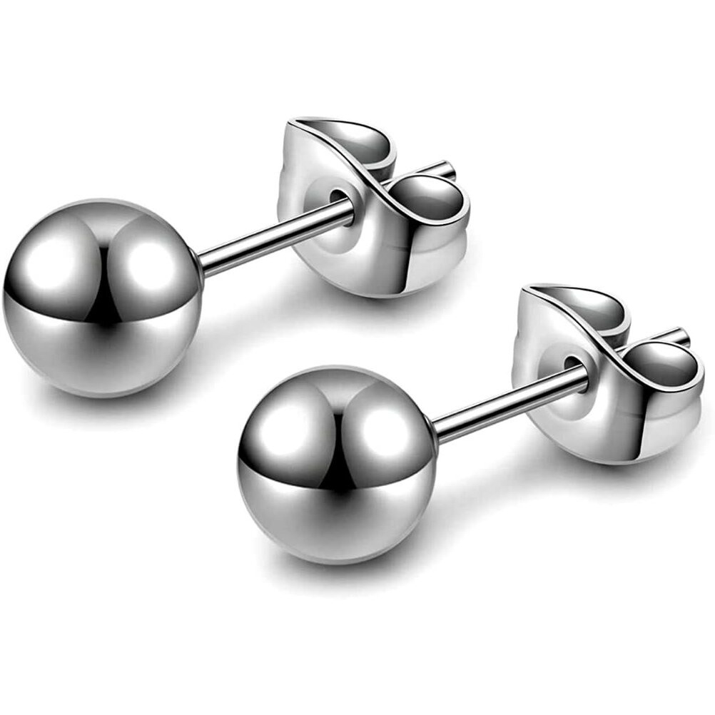 HIGHSPARK 925 Silver Ball Earrings | 92.5 Sterling Silver Plain Ball Stud Earrings for Women Men Boys & Girls | Silver 4mm