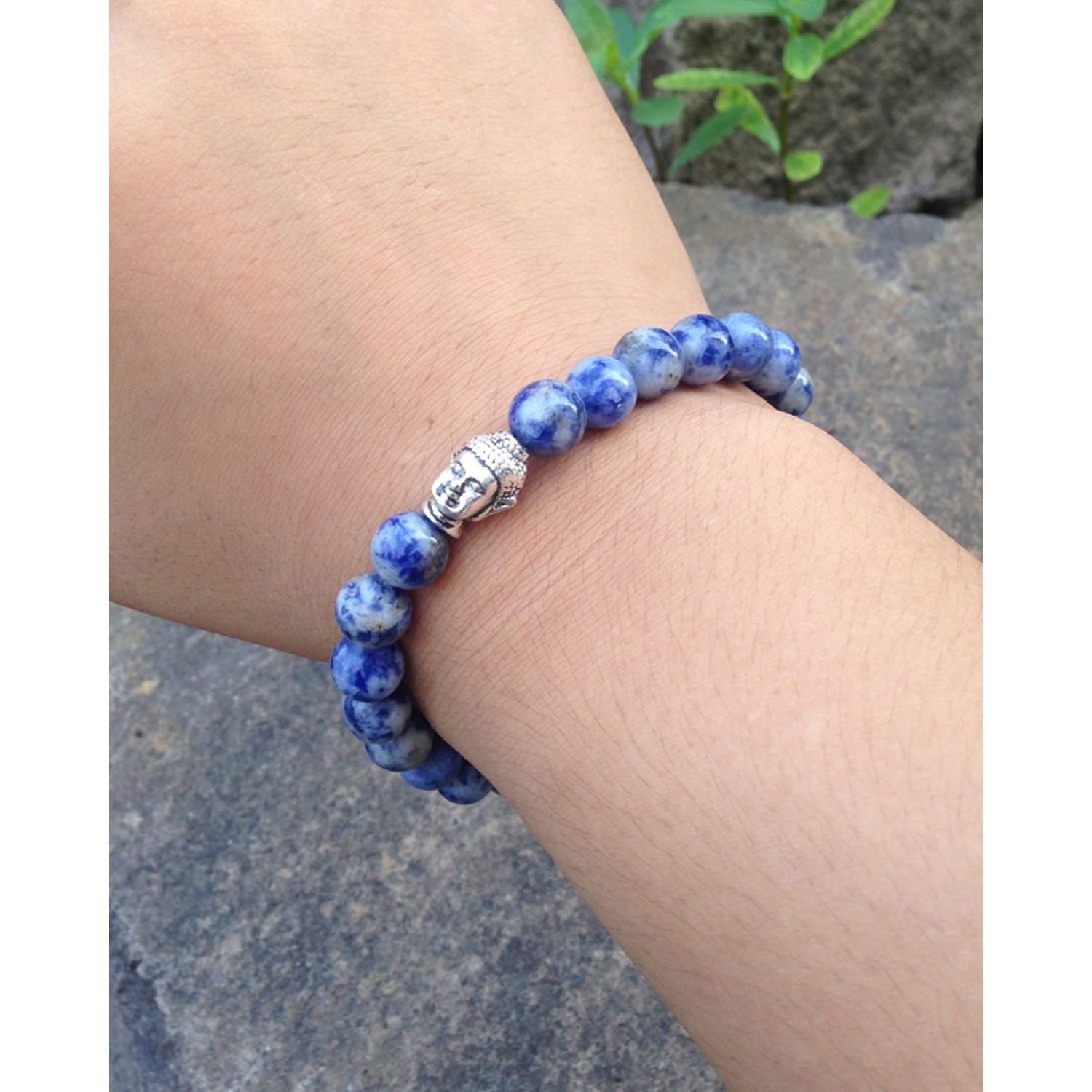 Young & Forever Gift Natural Gemstone Reiki Feng Shui Healing Crystal Beads Hand Triple Protection Lucky Bracelet Buddha Bracelet. Unisex. Sodalite Bracelet