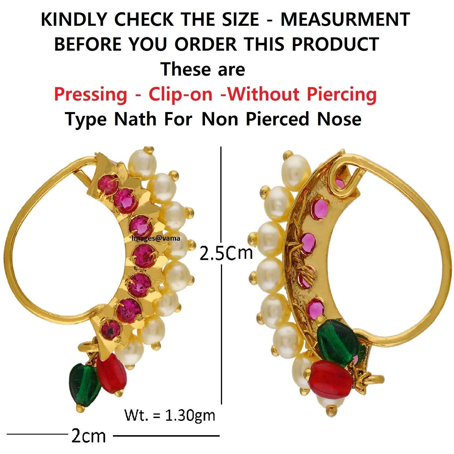 VAMA FASHIONS Maharashtrian Marathi Nath without piercing nose pin ring clip on Nathiya for women.