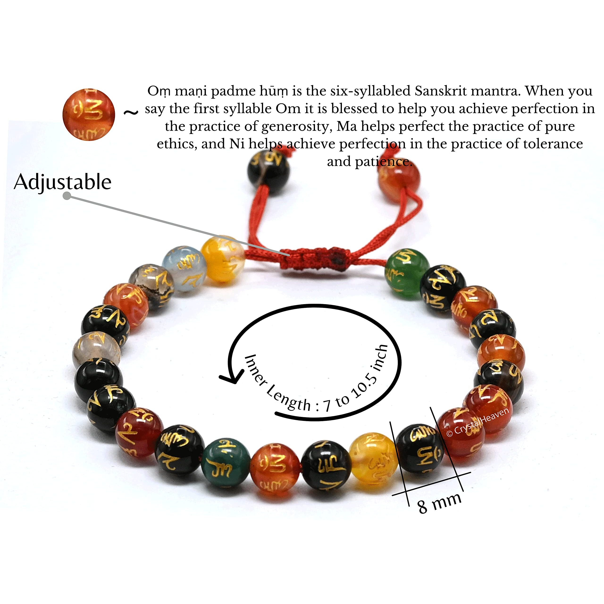 Certified Natural Healing Crystal Bracelet for Women Men - AAA Grade Original Healing Gemstone Adjustable Bracelet for Yoga Reiki Meditation Feng Shui (Om Mani Multi)