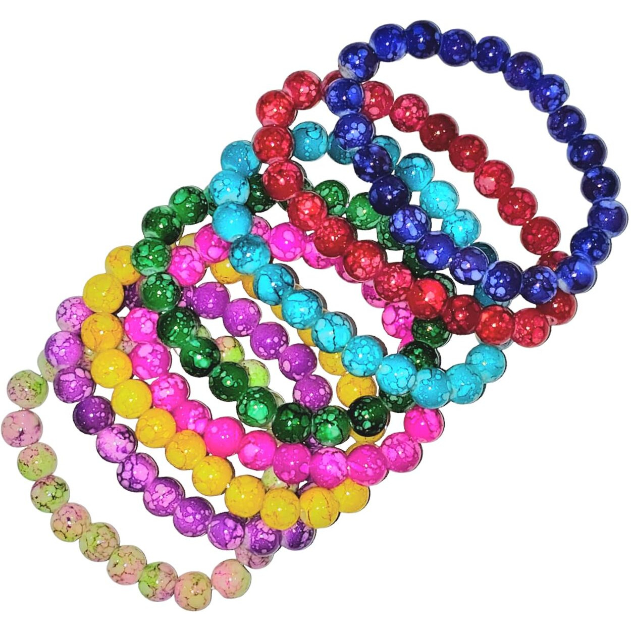 LACUM Navratri Glass Beads Bracelets Combo - Perfect Kanya Bhoj and Birthday Return Gifts for Girls (PACK OF 9 MARBLE)