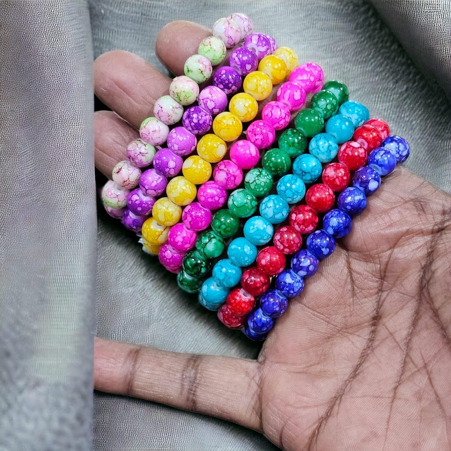 LACUM Navratri Glass Beads Bracelets Combo - Perfect Kanya Bhoj and Birthday Return Gifts for Girls (PACK OF 9 MARBLE)