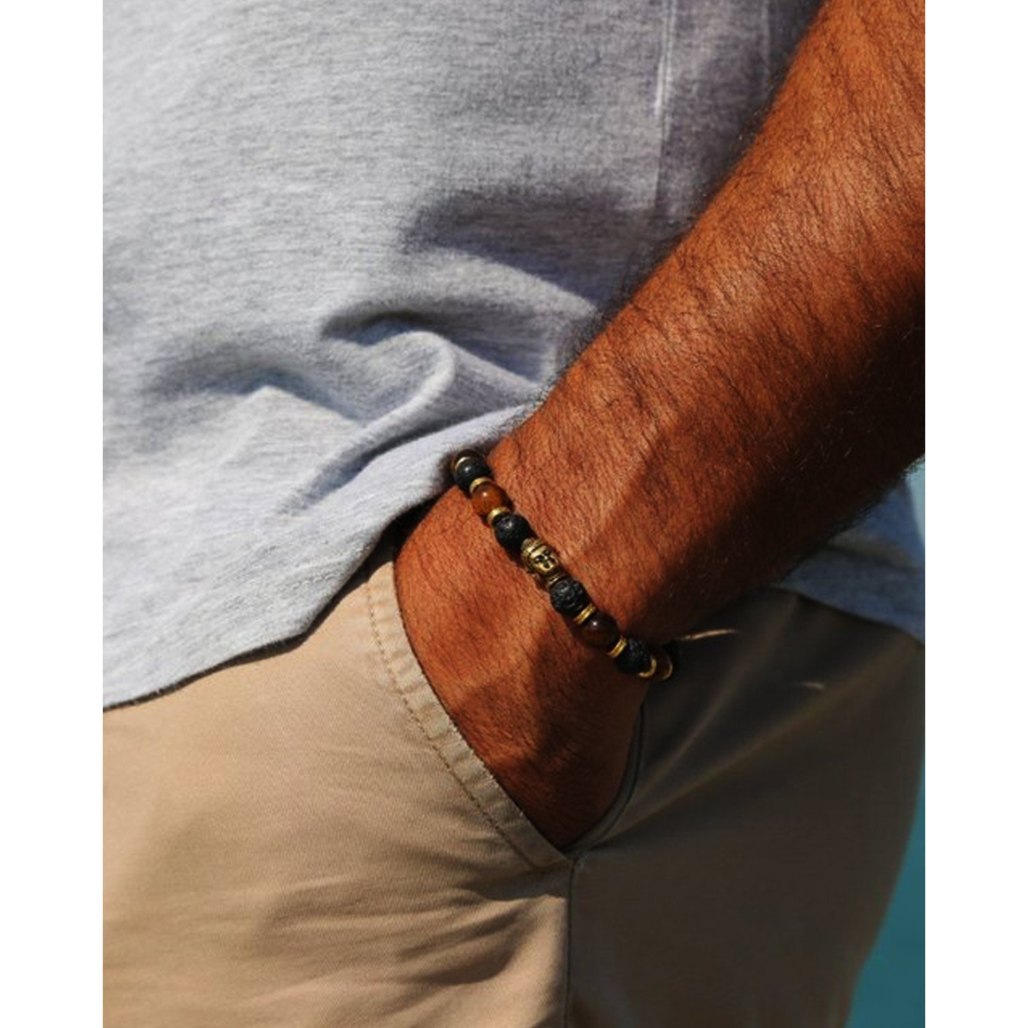 Young & Forever Gift Dvine Tigers Eye Semi Precious Stone diffuser bracelet For Men Women B558